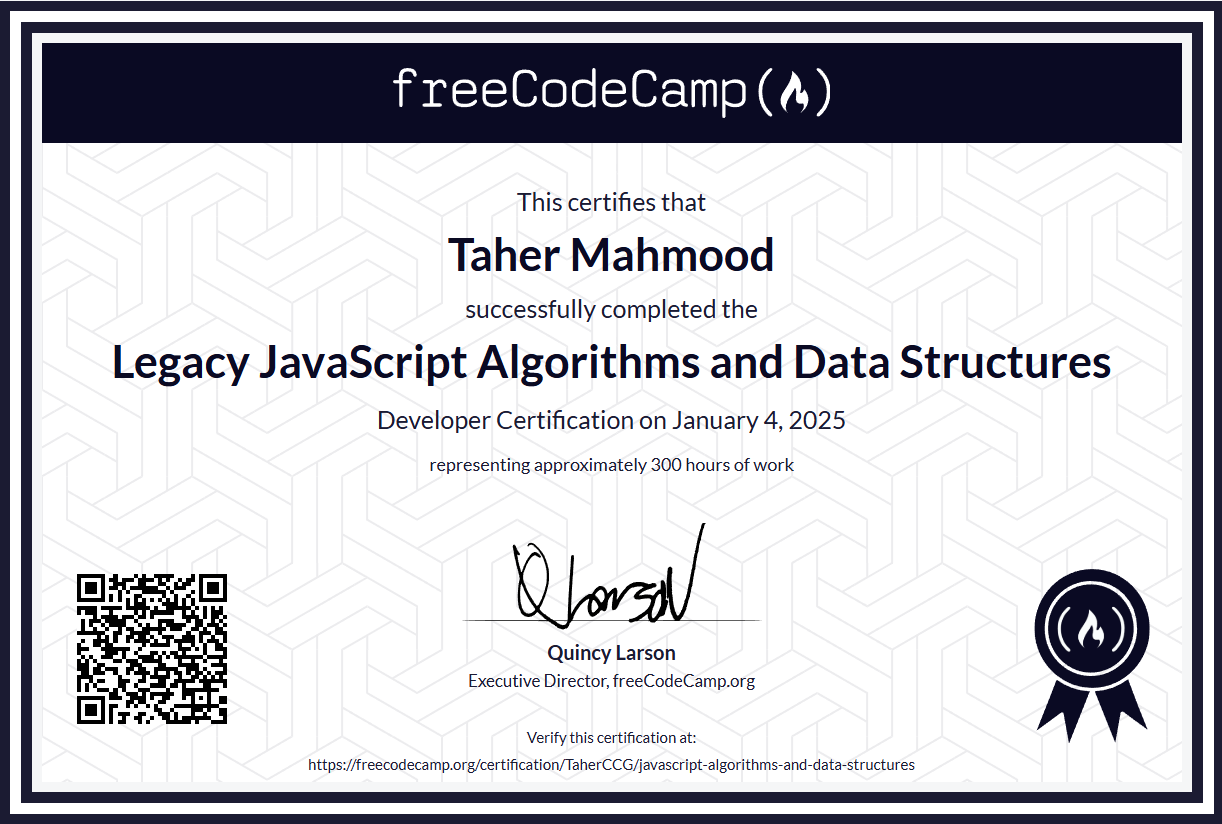 freeCodeCamp, Legacy JavaScript Algorithms and Data Structures Certification