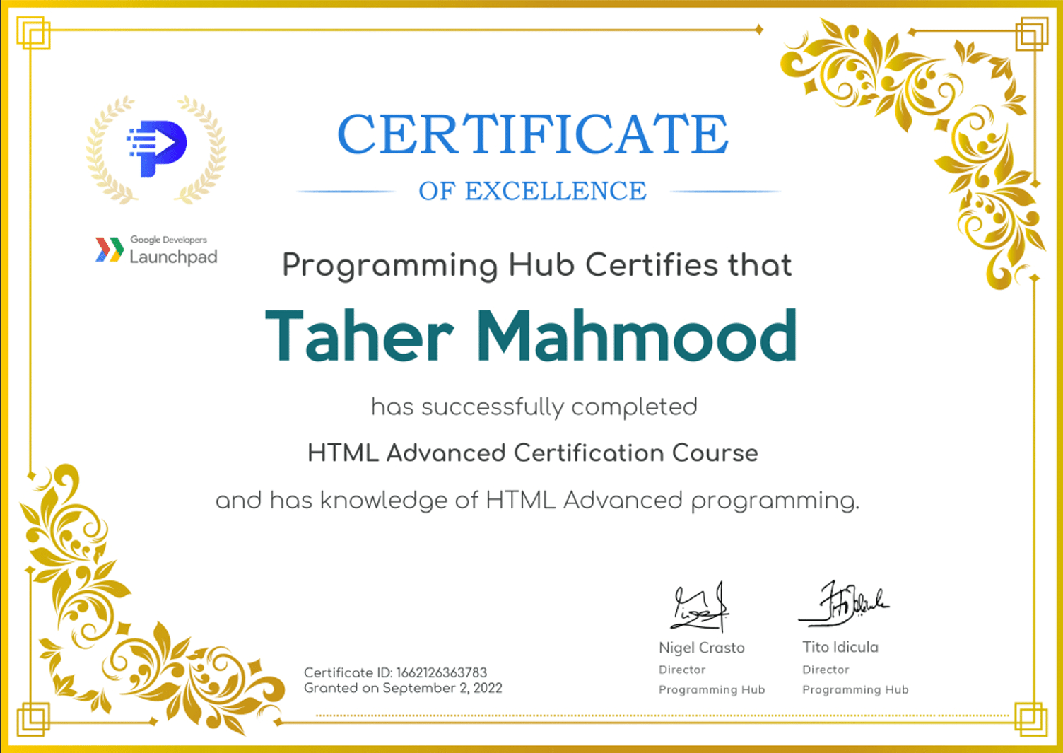 Programming Hub, HTML Advanced Certification